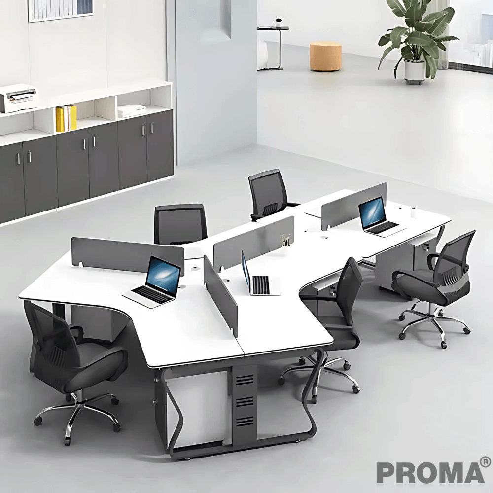 [Pre-order] โต๊ะทำงาน Proma-POD-05 สีขาว/ดำ แบบ 5 ที่นั่ง (มีตู้เอกสาร)_12
